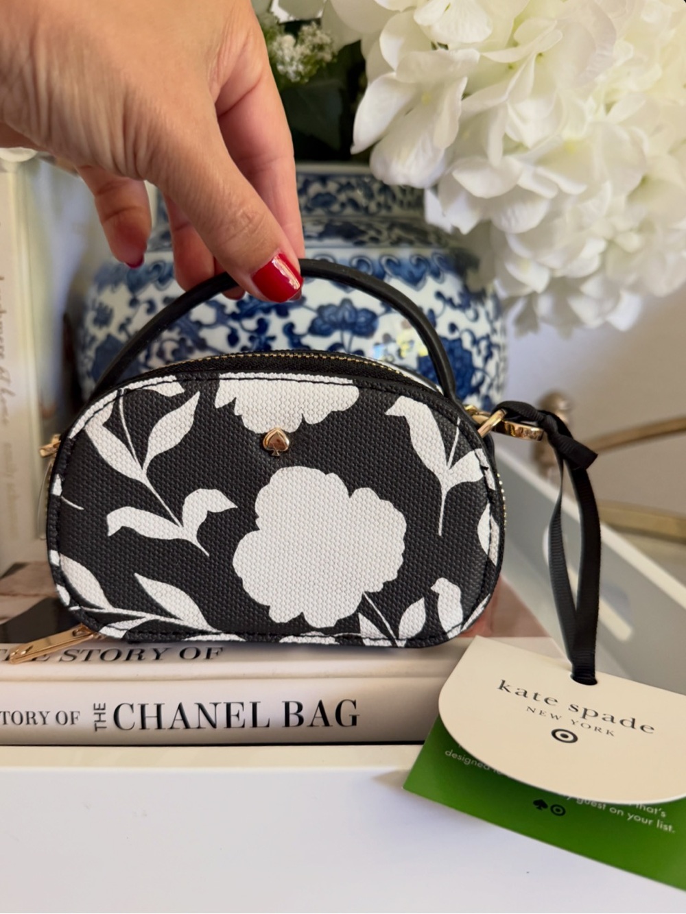 Kate Spade Black & White Floral MicroTop-Handle Crossbody Bag